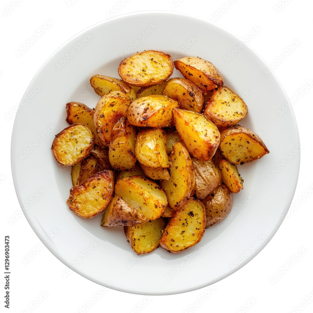 Roasted Potato Portions Served on a Clean White Plate Roasted Potato Portions Served on a Clean White Plate