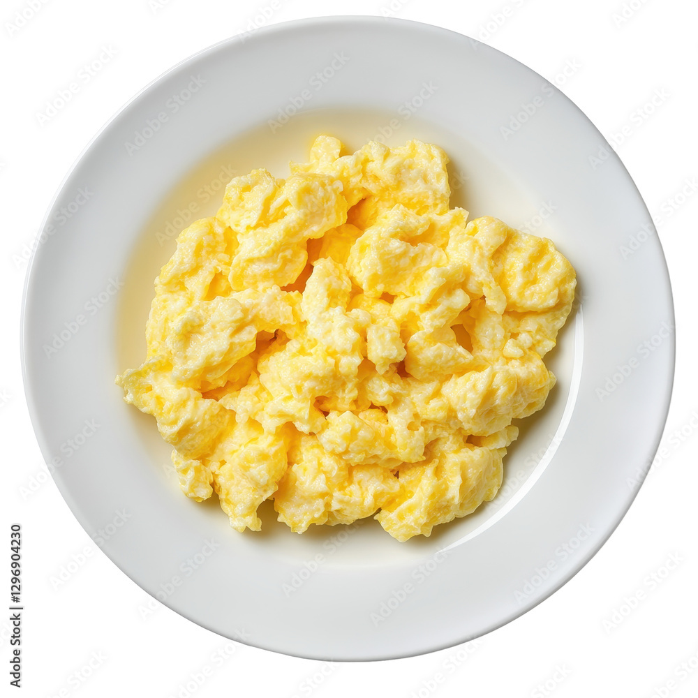 Light and Fluffy Scrambled Eggs Served on Clean White Plate Light and Fluffy Scrambled Eggs Served on Clean White Plate