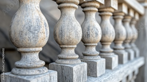 Close-up of rustic wooden balusters with weathered texture in battersea park photo