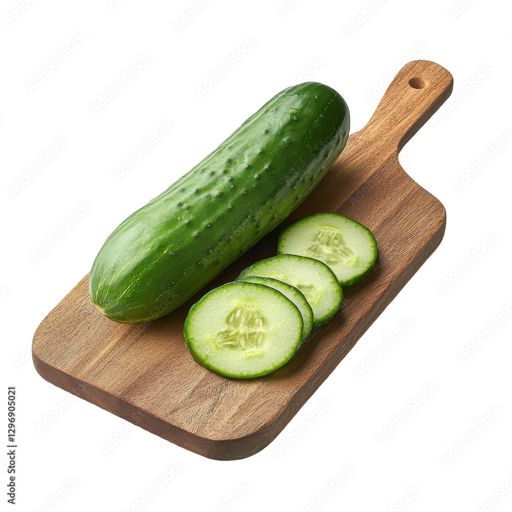 Fresh Cucumber Slices on a Wooden Cutting Board for Cooking Fresh Cucumber Slices on a Wooden Cutting Board for Cooking