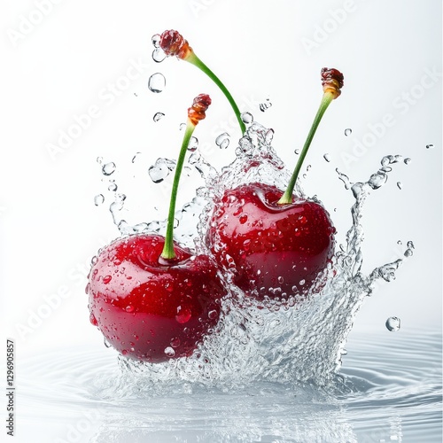 Two Cherries Delight: A Symphony of Sweetness and Splash, Red Berries Bursting with Flavor in a Refreshing Aquatic Dance