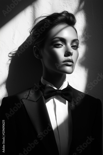 Sophisticated Black & White Portrait of a Woman in a Suit
