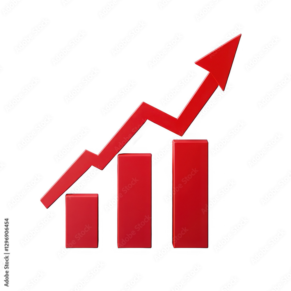 Red upward arrow graph showing rising trend Red upward arrow graph showing rising trend