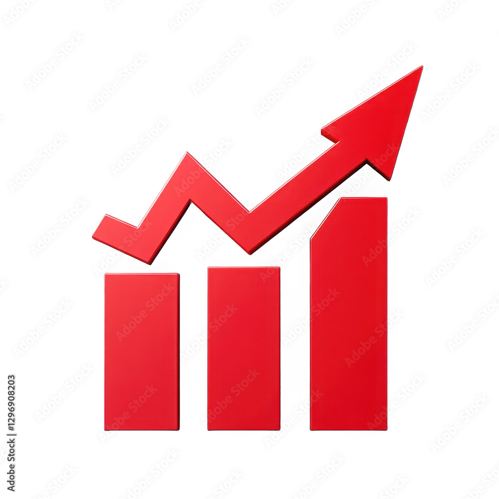 Red upward arrow graph showing rising trend Red upward arrow graph showing rising trend