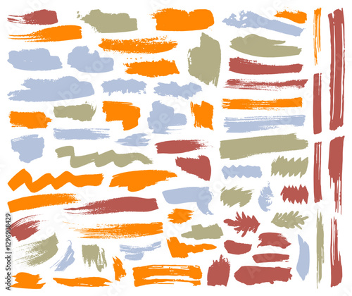 Acrylic brush stroke dirty graphic elements vector collection. Paintbrush black stains isolated on white. Border lines. Banner watercolor backgrounds. Hand drawn sale blots.