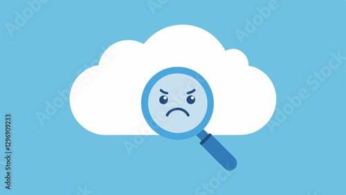 Thought Inspection A magnifying glass over a cloud with a frown representing the act of examining and questioning intrusive thoughts critically.