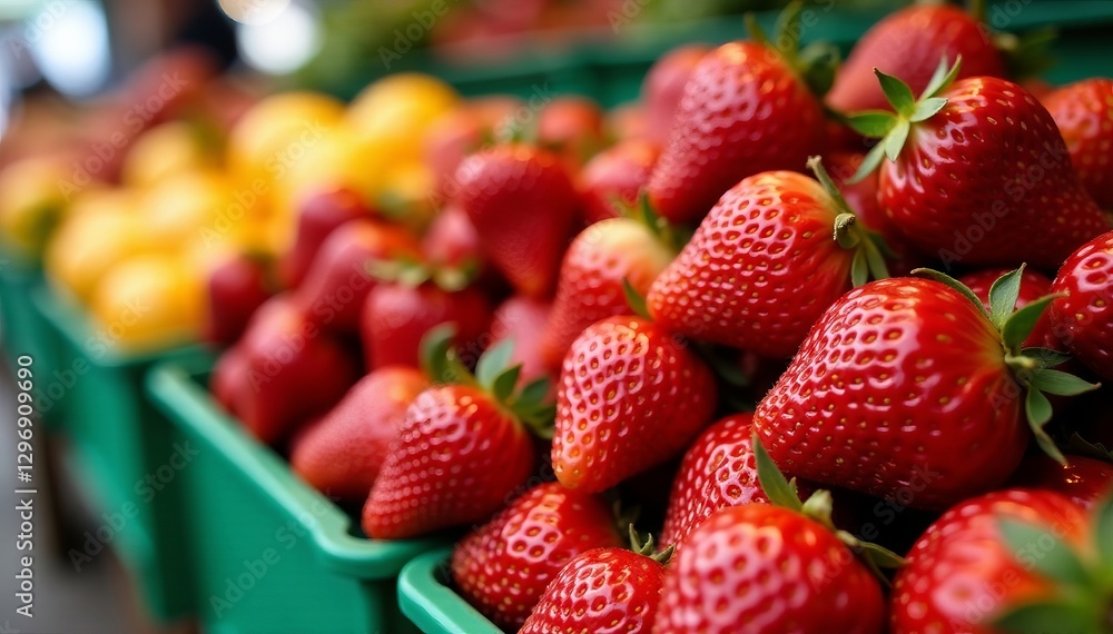 Φωτογραφία Close-up of ripe strawberries at a Berlin fruit market, local, market stall