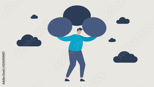 Weight of Worry A person carrying heavy boulders labeled with different worries e.g. Work Health Relationships showcasing the burden of persistent anxiety.