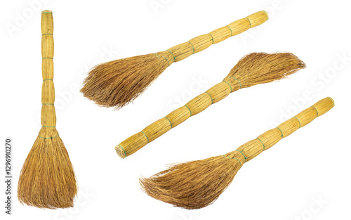 Foto set of sorghum broom for sweeping the floor isolated from background