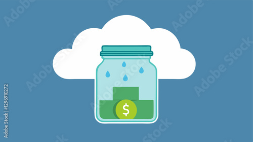 Saving for a Rainy Day A jar labeled Rainy Day Fund filled with cash sitting in a cloud icon representing the idea of saving for unexpected situations.