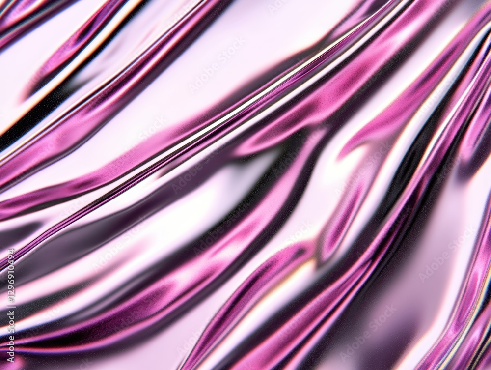 Obraz premium Minimalist liquid chrome textures reflecting neon lights, forming a cyberpunk-inspired futuristic backdrop