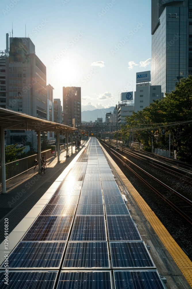 Fototapeta premium Sunny day at the solar platform railway station in the city center for travel