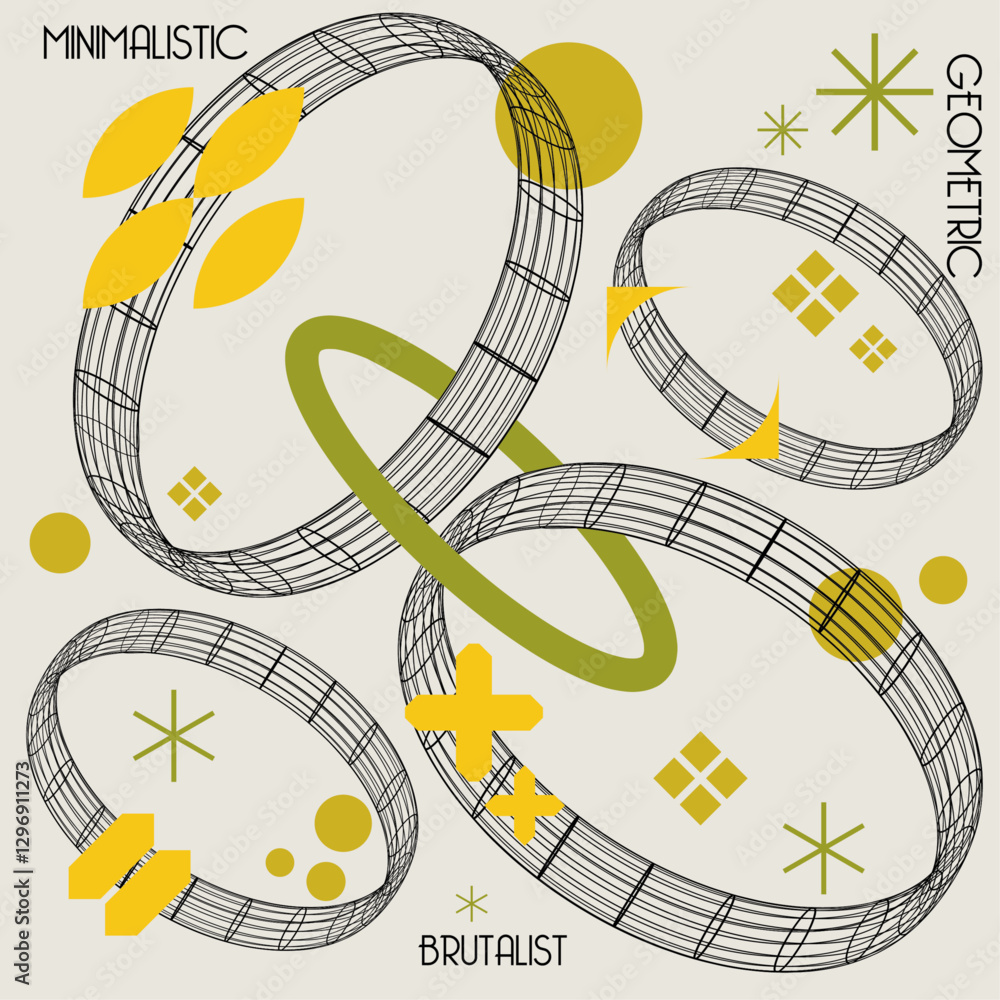 Affiche vectorielle minimaliste, style brutaliste, éléments rétro futuristes, composition abstraite et géométrique, vecteur