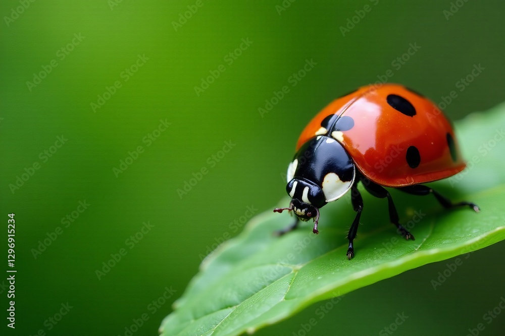 Ladybird with black spots on bright red wings, insect, wildlife Ladybird with black spots on bright red wings, insect, wildlife