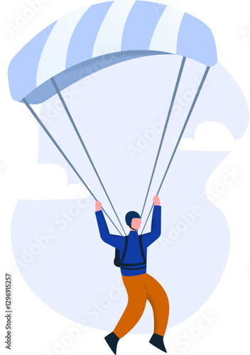 Paraglider flying on a gliding parachute. The concept of paragliding as an extreme sport and an ultralight glider Design of adventure, hobby, free glide in the sky.