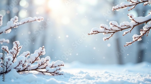 Winter Branches Adorned with a Soft Blanket of Snow, Glistening in the Gentle Sunlight, Creating a Serene and Peaceful Winter Wonderland Scene