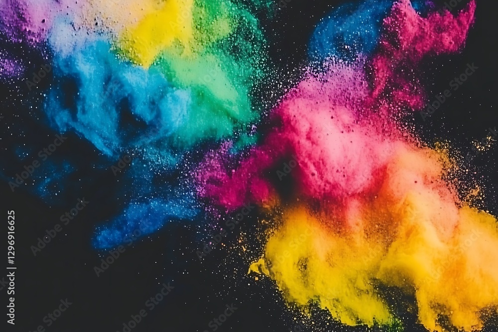 Obraz premium Vivid colored powders are exploding on a dark background vividly