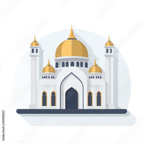 Wallpaper Mural A mosque with a large central golden dome, flanked by four minarets and smaller domes, featuring intricate architectural details and a grand entrance. Torontodigital.ca