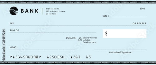 Blank bank cheque template design. Bank check template