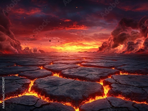 Fiery Volcanic Landscape at Sunset