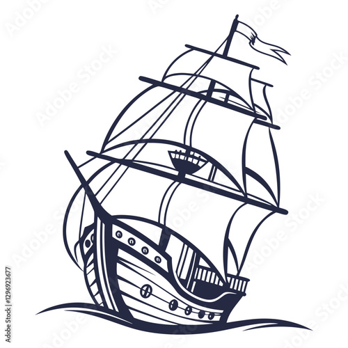 Vintage Sailing Ship Vector Illustration