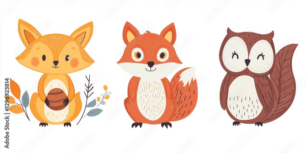 Obraz premium Cute forest animals on a white background