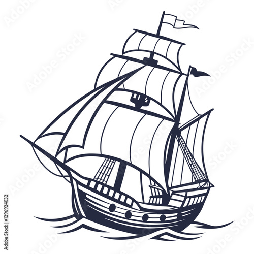 Antique Sailboat Vector Illustration
