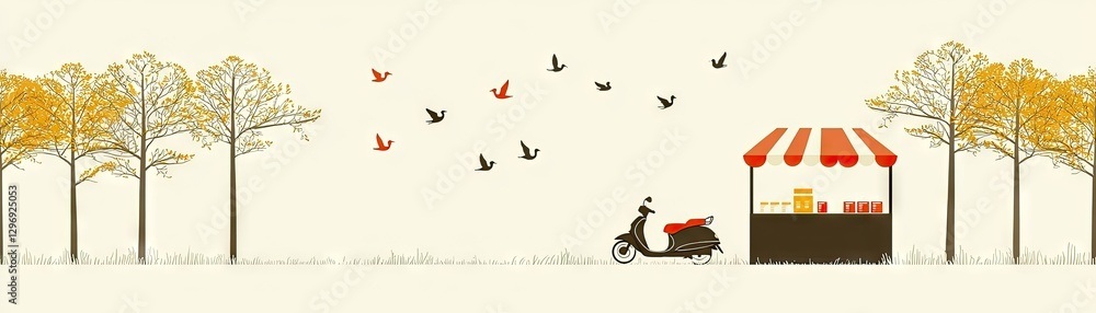 Obraz premium Autumn market scene with scooter