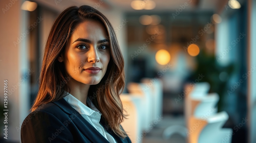 Obraz premium Beautiful attractive woman in modern office business professional, successful female entrepreneur