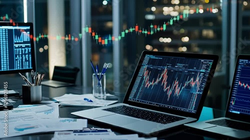 Wallpaper Mural Night Trading Session: Stock Market Analysis on Laptop and Desktop Torontodigital.ca