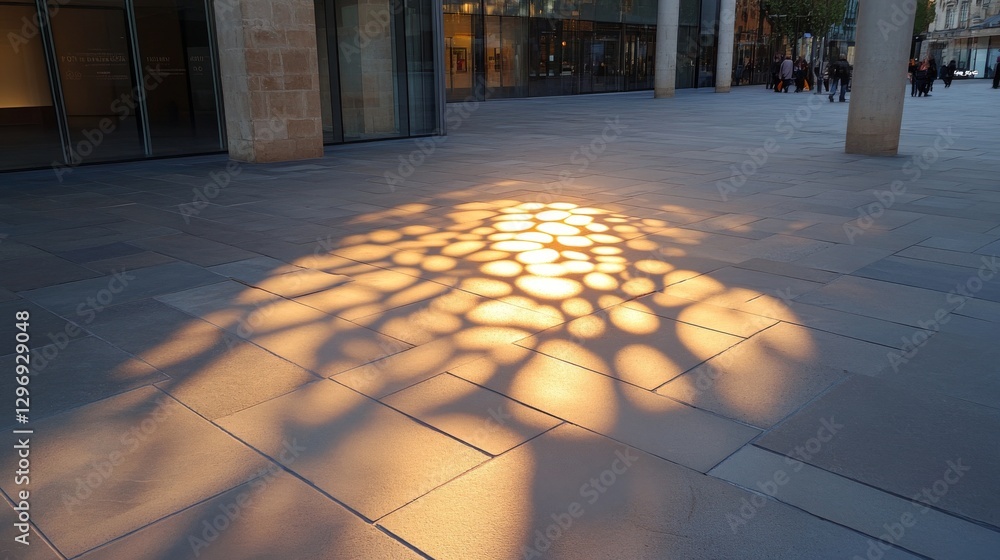 Fototapeta premium Sunlight patterns on paved city plaza