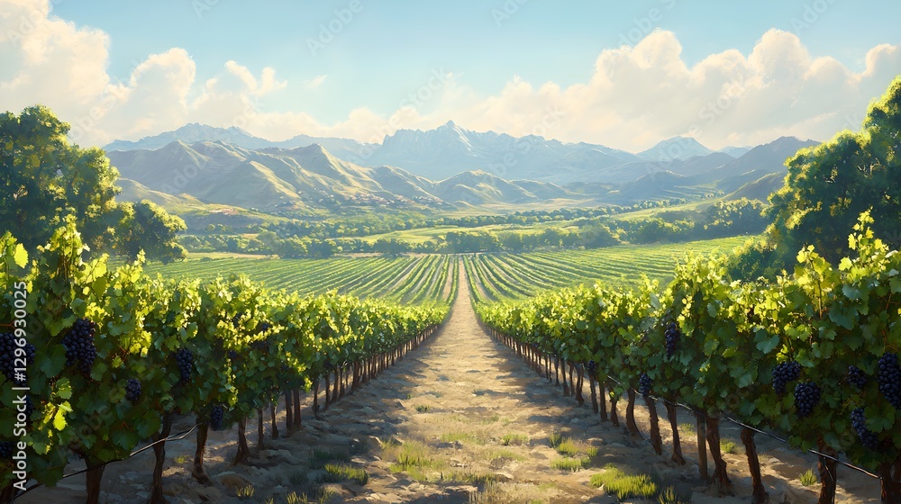 Fototapeta premium Vibrant Vineyard Ready for Harvest with Ripe Grapes – Generative AI