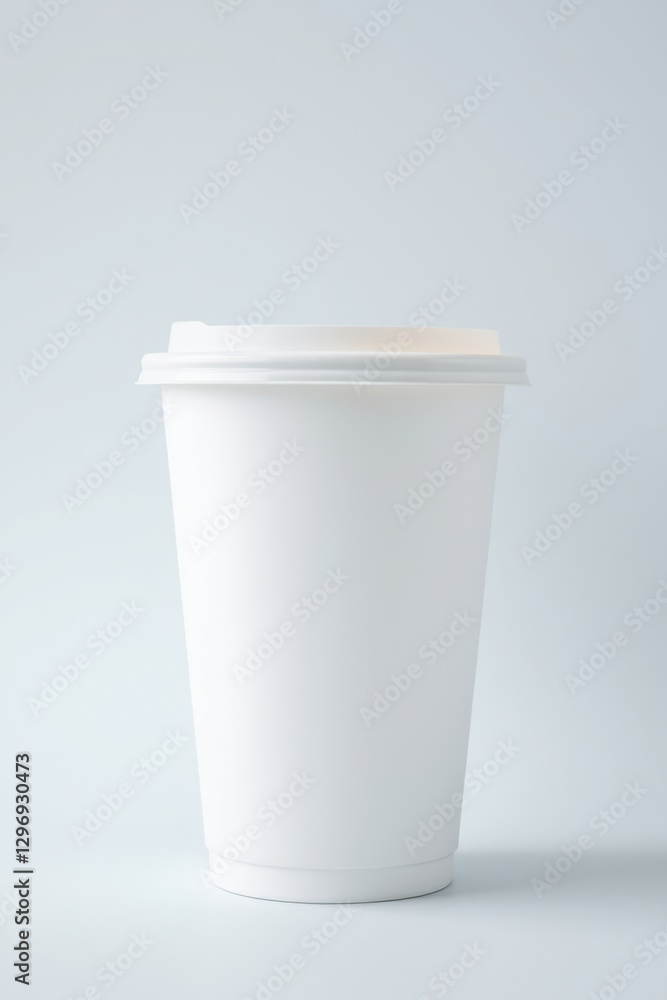 Plain white paper cup with a lid, clean minimalist design, ideal for coffee or any beverage, neutral backdrop. Plain white paper cup with a lid, clean minimalist design, ideal for coffee or any beverage, neutral backdrop.