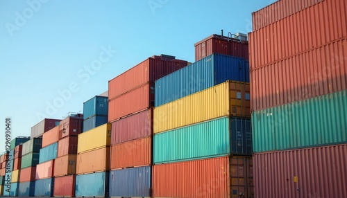 Container stacking event shipping yard image series industrial environment ground level view logistics concept