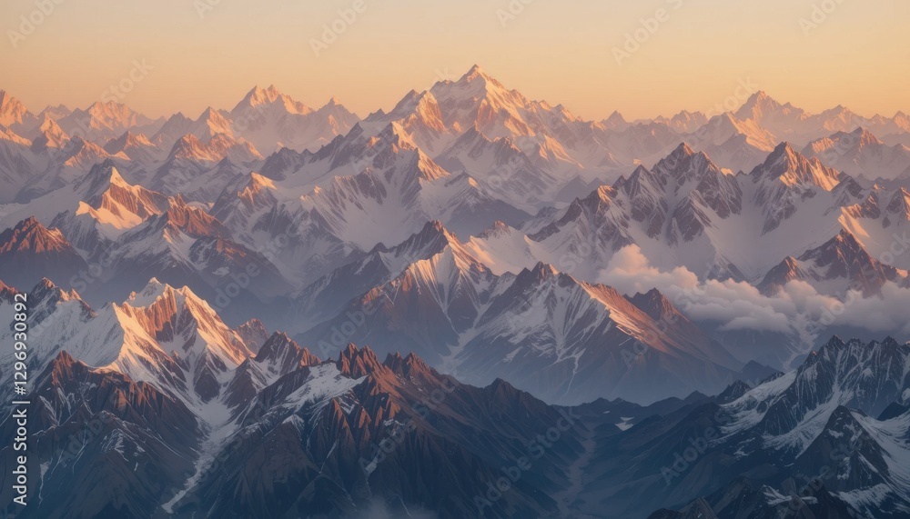 Obraz premium Breathtaking sunset over majestic mountain range in the himalayas aerial landscape photography nature's beauty