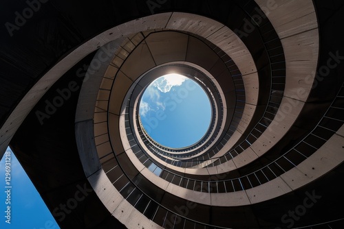 Captivating spiral structure leading to circular opening under natural lighting.