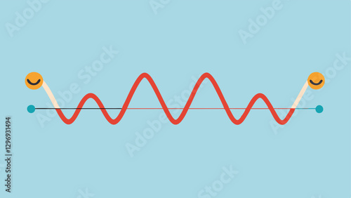 Waveform A waveform graphic that shows peaks and troughs representing happiness during life events e.g. weddings failures but the baseline flat line shows where happiness returns.