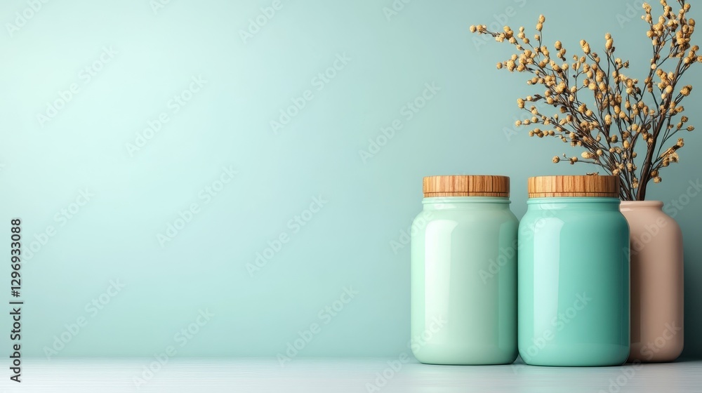 An aesthetically pleasing arrangement of jars featuring dried flowers, showcasing simplicity, beauty, and the charm of minimalism in a softly lit environment. An aesthetically pleasing arrangement of jars featuring dried flowers, showcasing simplicity, beauty, and the charm of minimalism in a softly lit environment.