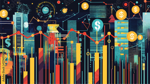 Visualizing Financial Growth and Profitability in the Corporate Landscape and Chart graph investment finance business currency datum economy stock growth diagram market Art & Illustration
