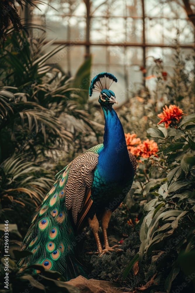 Fototapeta premium Peacock in Lush Green Forest