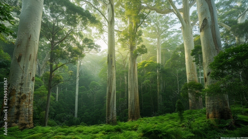 Fototapeta premium Majestic trees in a tranquil forest setting.