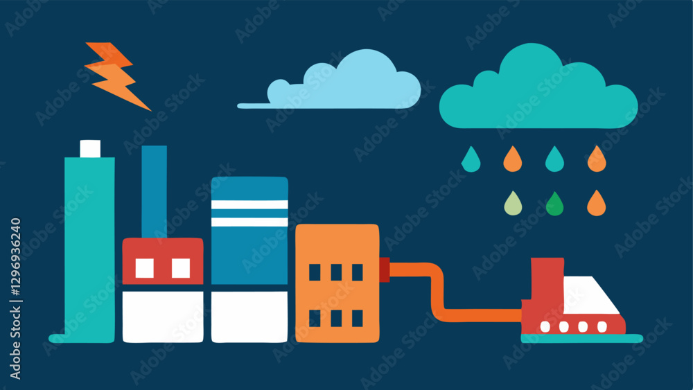 Supply Chain Disruptions A factory disrupted by severe weather leading to a graph illustrating declining supply chain efficiency and increasing financial risk to show the Supply Chain Disruptions A factory disrupted by severe weather leading to a graph illustrating declining supply chain efficiency and increasing financial risk to show the