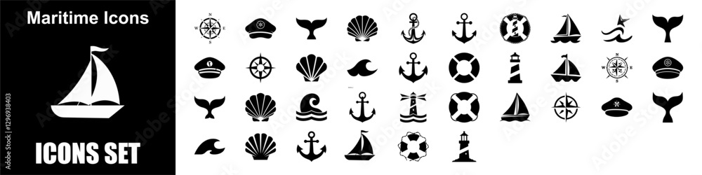 Ship & Sailing Icon Set for Maritime Transport and Navigation Ship & Sailing Icon Set for Maritime Transport and Navigation