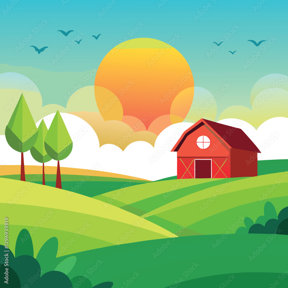 Naklejka premium Sunrise on the Farm