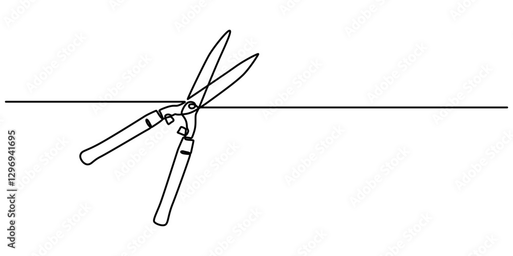 Gardening Hedge Trimmers Line Drawing with Editable Stroke and Color Elements, hedge clippers continuous one line drwing off white background, minimalist design concept pro style. vector illustration. Gardening Hedge Trimmers Line Drawing with Editable Stroke and Color Elements, hedge clippers continuous one line drwing off white background, minimalist design concept pro style. vector illustration.