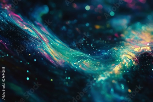 hd wallpaper featuring black main background colour, with fluro glowing greens, blues and purples in blurred flowing blends. ehtereal photo