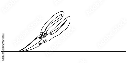 Gardening Hedge Trimmers Line Drawing with Editable Stroke and Color Elements, hedge clippers continuous one line drwing off white background, minimalist design concept pro style. vector illustration.