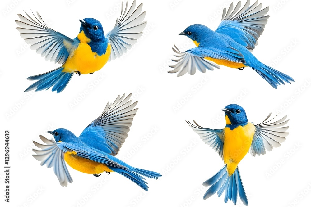 Obraz premium Collection set of flying blue and yellow birds.