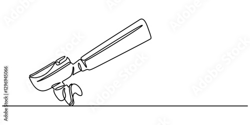 Continuous one line drawing of portafilter- barista equipment. portafilter - coffee maker single line vector illustration. Editable line vector, Continuous Line Drawing Of Portafilter. One Line Of pro