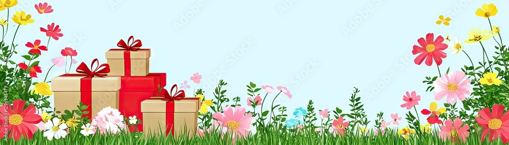 Obraz premium Gift boxes in a meadow